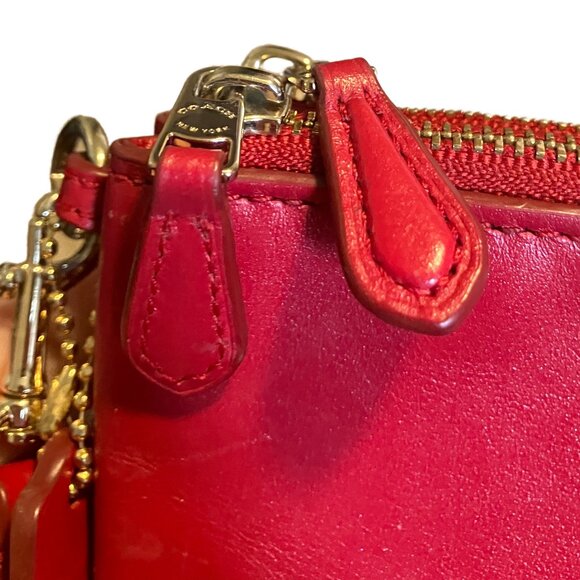 EUC Coach Red Double Zip Wristlet - Picture 8 of 11